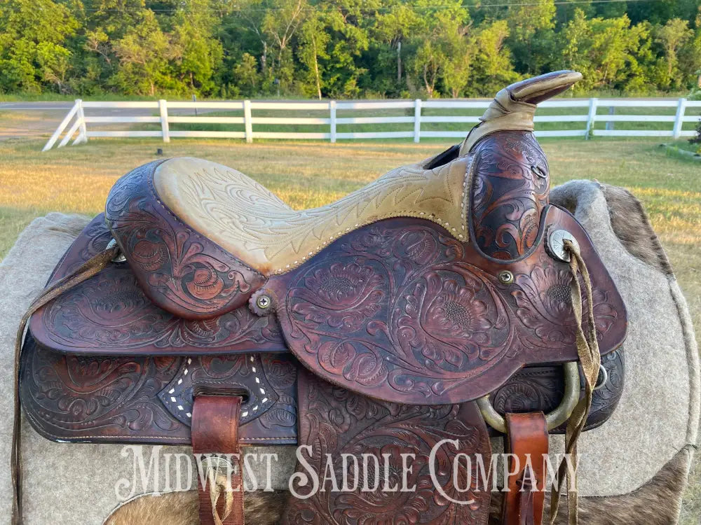 15’ Vintage Circle Y Western Roping Saddle - Fully Tooled!