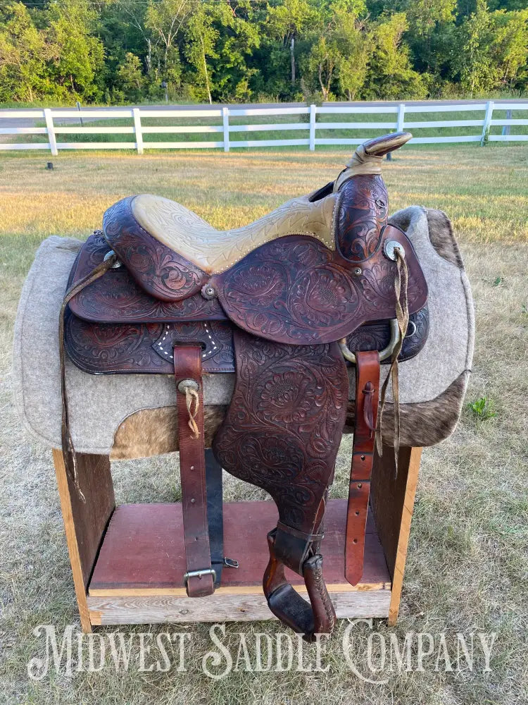 15’ Vintage Circle Y Western Roping Saddle - Fully Tooled!