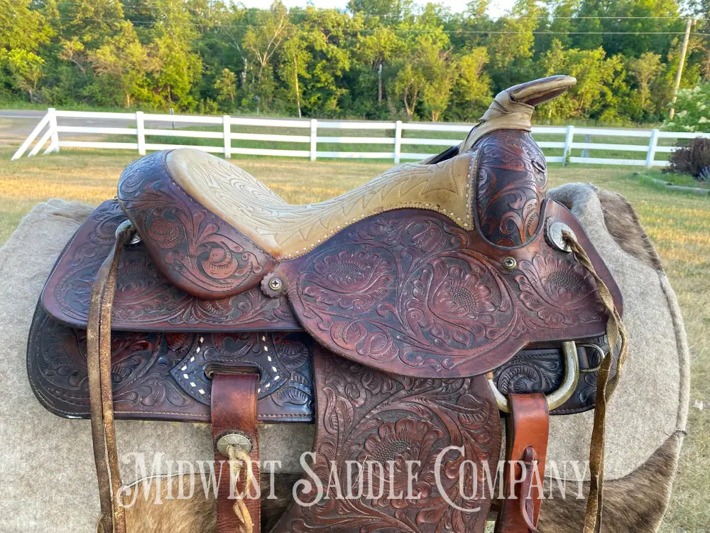 15’ Vintage Circle Y Western Roping Saddle - Fully Tooled!