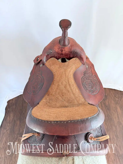 15” Western Barrel Saddle with Floral Leather Tooling Narrow Fit Western Saddle