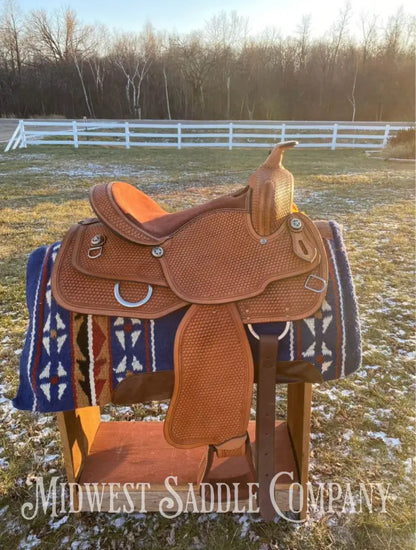 15’ Western Saddle W/ Basketweave Tooling - Wide Gullet