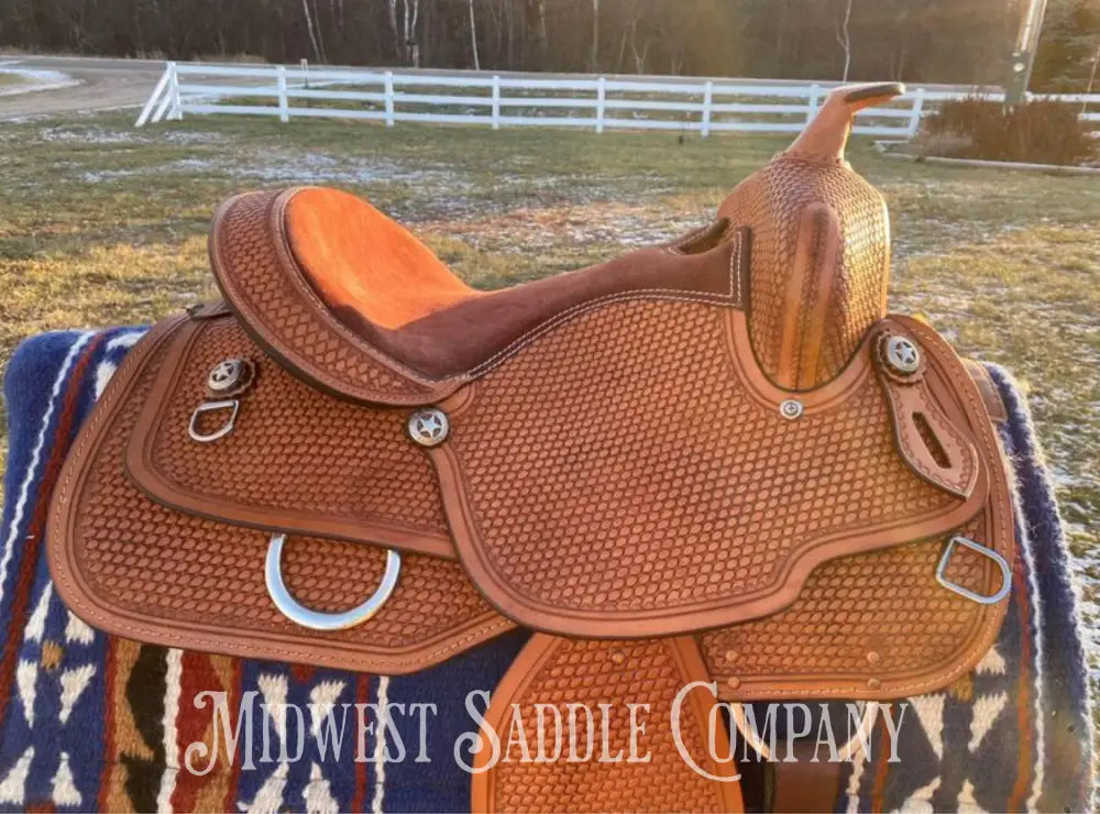 15’ Western Saddle W/ Basketweave Tooling - Wide Gullet