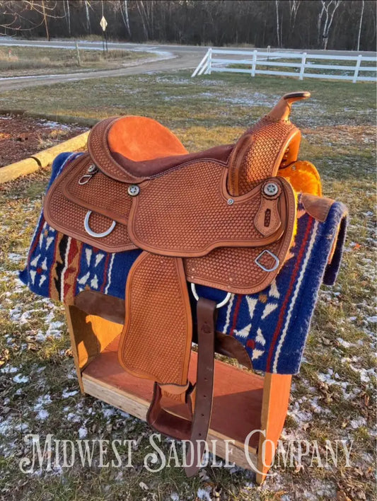 15’ Western Saddle W/ Basketweave Tooling - Wide Gullet