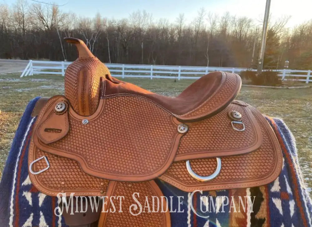 15’ Western Saddle W/ Basketweave Tooling - Wide Gullet