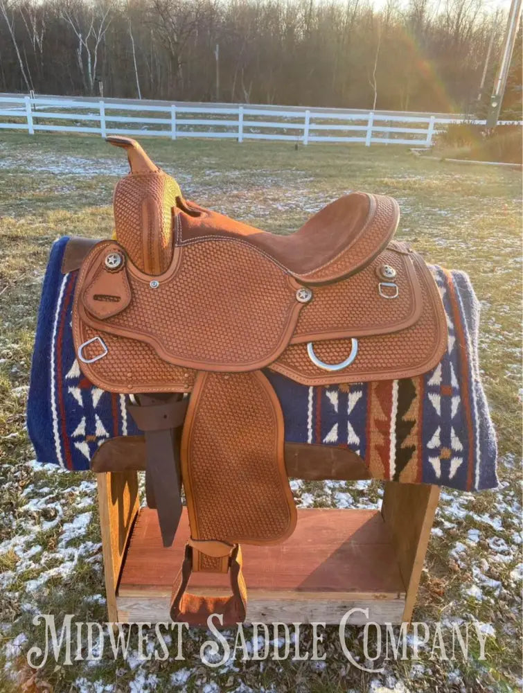 15’ Western Saddle W/ Basketweave Tooling - Wide Gullet