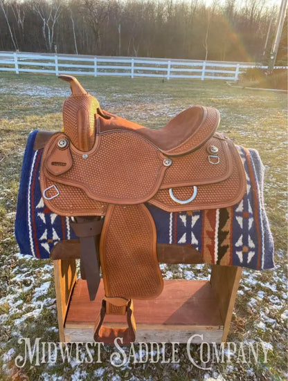 15’ Western Saddle W/ Basketweave Tooling - Wide Gullet