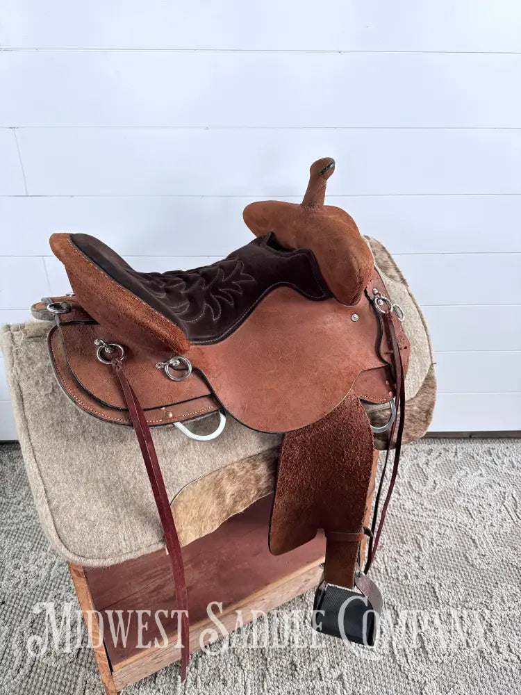 16.5” Circle Y Tucker Beartrap Western Trail Saddle Roughout Regular Tree - Western Saddle