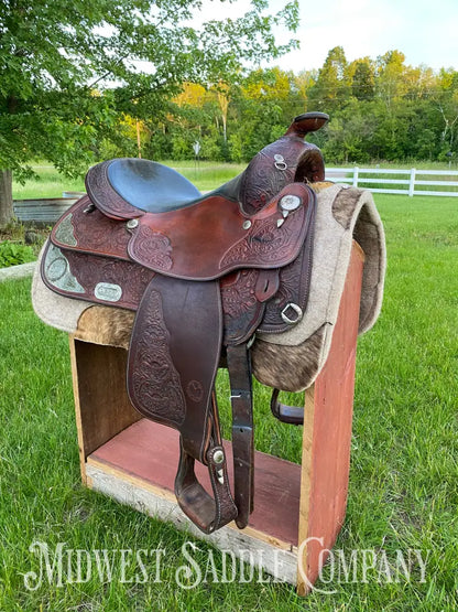 16’ Circle Y Equitation Western Horse Show Saddle - Engraved Silver Raised Gold Star