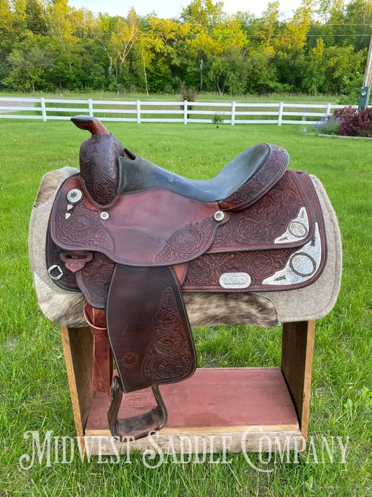 16’ Circle Y Equitation Western Horse Show Saddle - Engraved Silver Raised Gold Star