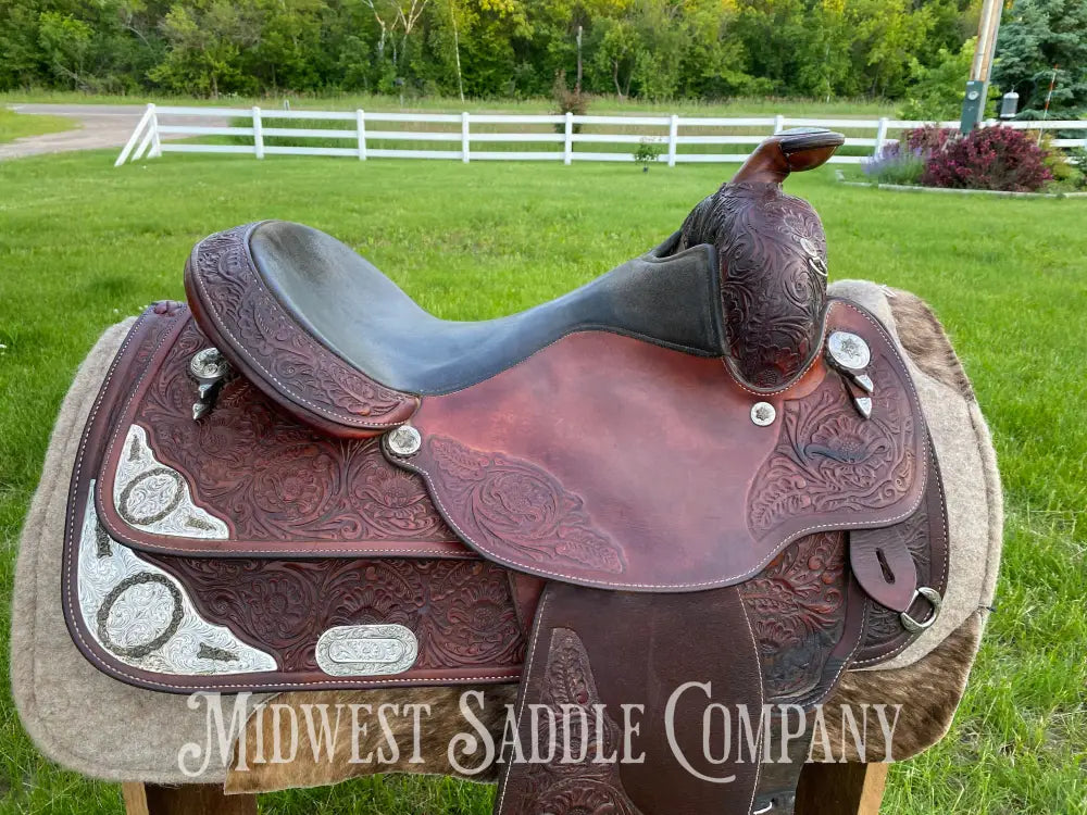 16’ Circle Y Equitation Western Horse Show Saddle - Engraved Silver Raised Gold Star
