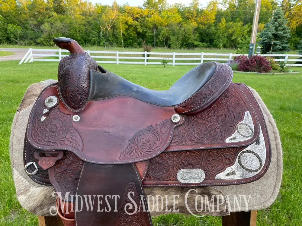 16’ Circle Y Equitation Western Horse Show Saddle - Engraved Silver Raised Gold Star
