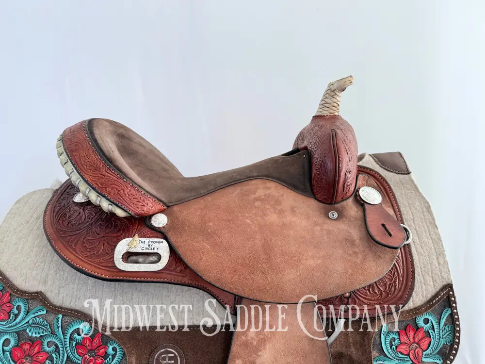 Selle Western Barrel Racing Ridex - Synthétique Marron Avec Sangle - Taille Unique