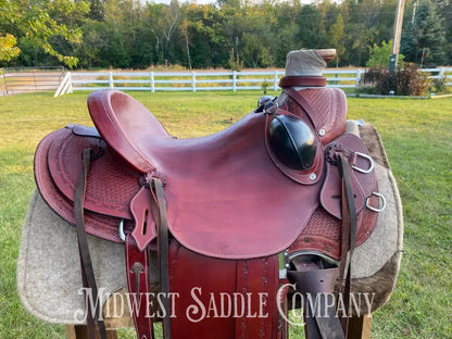 16” J.c. Martin Western Wade Saddle - Matching Breast Collar Barbed Wire Leather Tooling