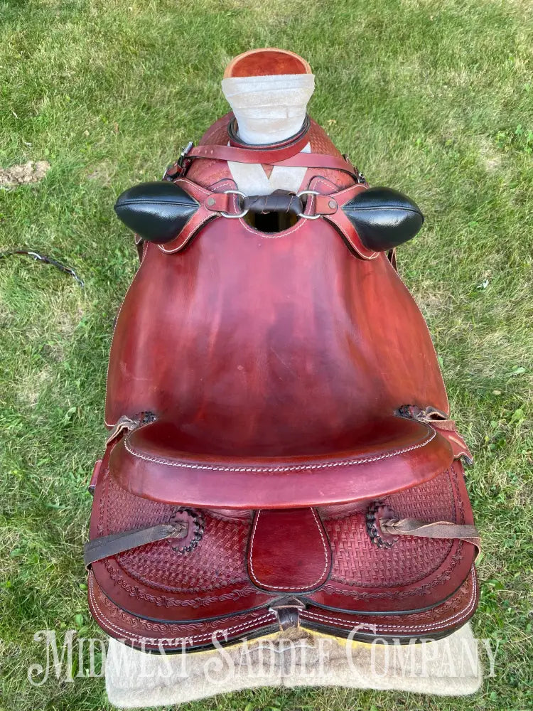 16” J.c. Martin Western Wade Saddle - Matching Breast Collar Barbed Wire Leather Tooling