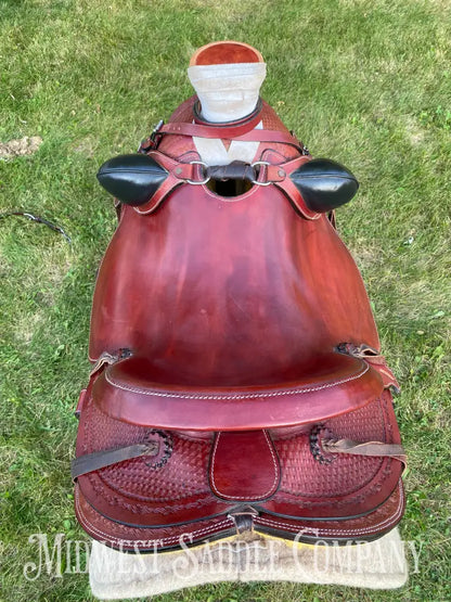 16” J.c. Martin Western Wade Saddle - Matching Breast Collar Barbed Wire Leather Tooling