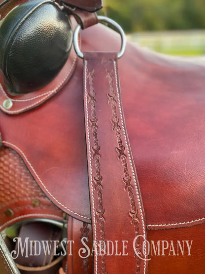 16” J.c. Martin Western Wade Saddle - Matching Breast Collar Barbed Wire Leather Tooling