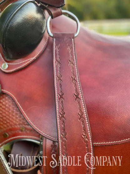 16” J.c. Martin Western Wade Saddle - Matching Breast Collar Barbed Wire Leather Tooling