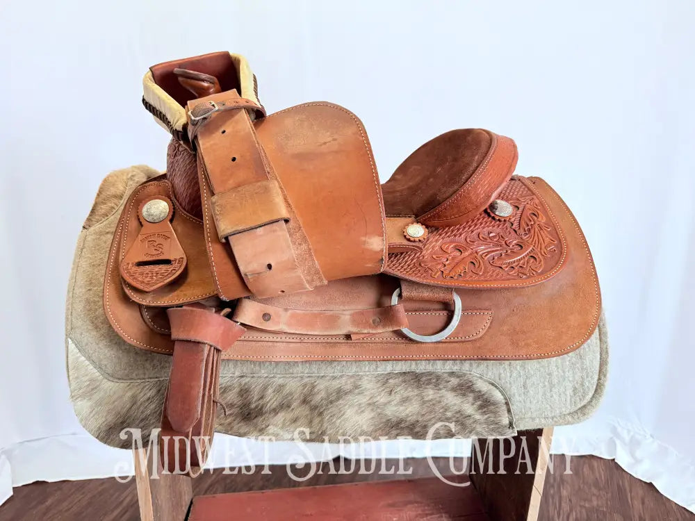 16” RS Saddlery Custom Western Ranch Horse Saddle Oak Leaf Basketweave Tooling Western Saddle