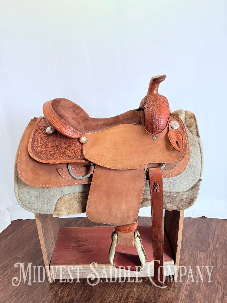 16” RS Saddlery Custom Western Ranch Horse Saddle Oak Leaf Basketweave Tooling Western Saddle