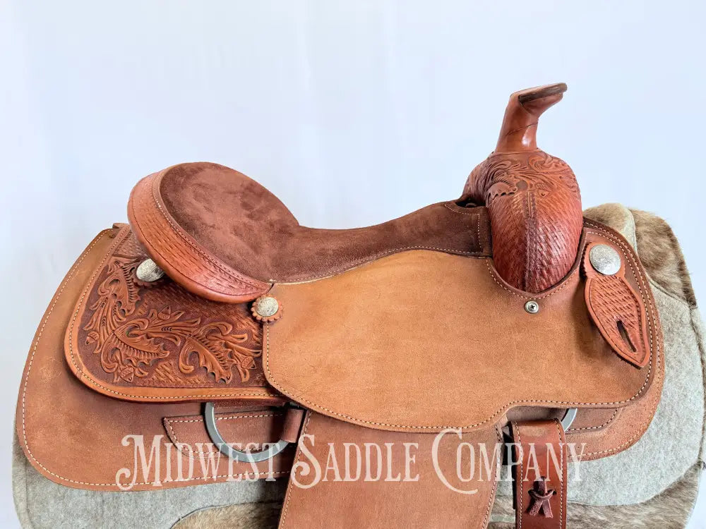16” RS Saddlery Custom Western Ranch Horse Saddle Oak Leaf Basketweave Tooling Western Saddle
