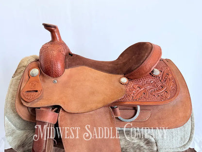 16” RS Saddlery Custom Western Ranch Horse Saddle Oak Leaf Basketweave Tooling Western Saddle