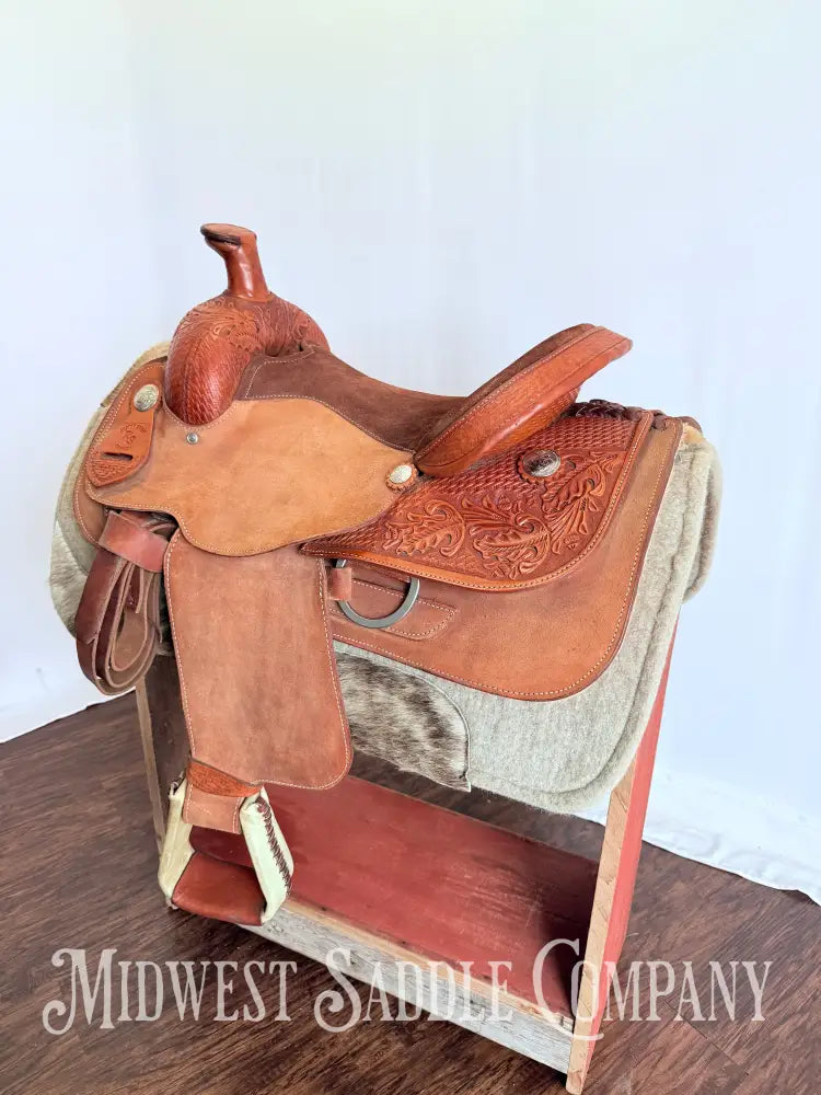 16” RS Saddlery Custom Western Ranch Horse Saddle Oak Leaf Basketweave Tooling Western Saddle