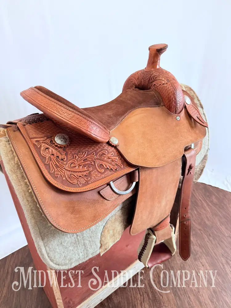 16” RS Saddlery Custom Western Ranch Horse Saddle Oak Leaf Basketweave Tooling Western Saddle