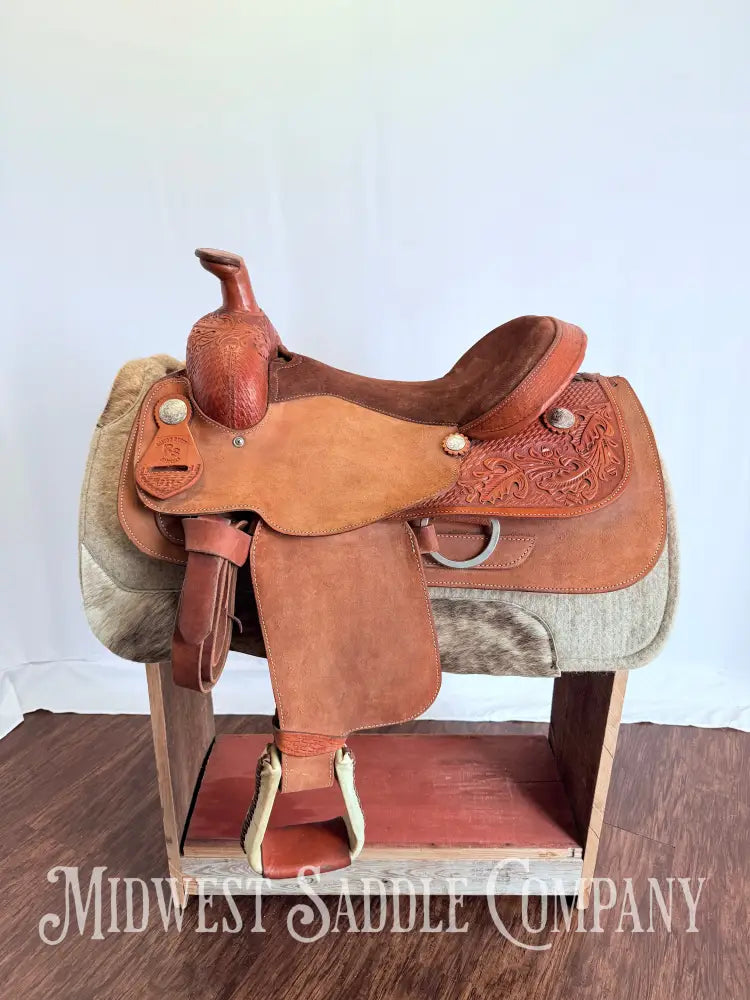 16” RS Saddlery Custom Western Ranch Horse Saddle Oak Leaf Basketweave Tooling Western Saddle