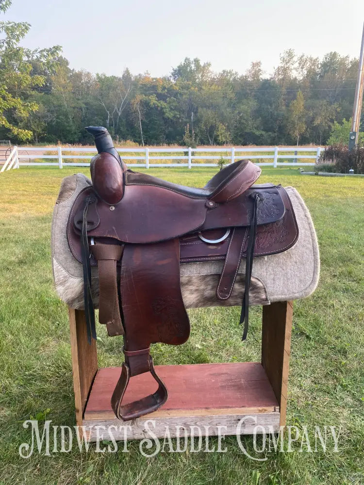 16” Western Roping Saddle W/ Leather Tooling - Fqhb