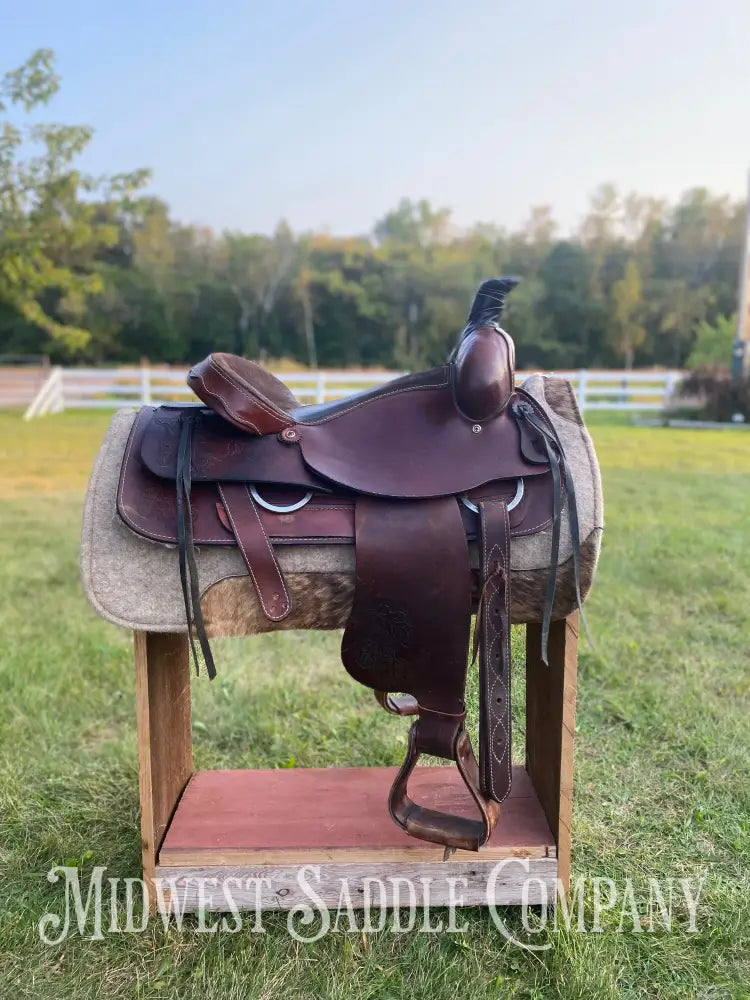 16” Western Roping Saddle W/ Leather Tooling - Fqhb