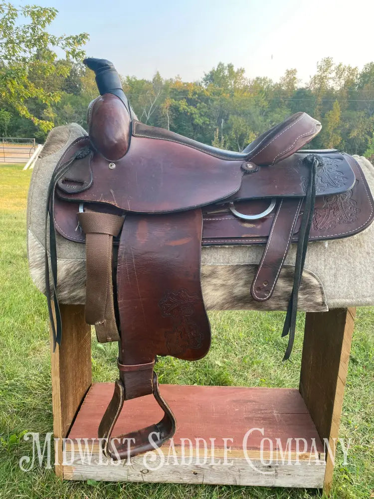 16” Western Roping Saddle W/ Leather Tooling - Fqhb