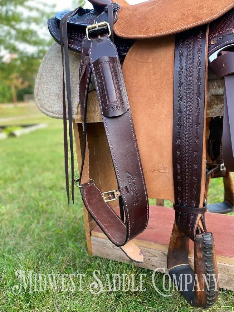 17” J.c. Martin Western Wade Ranch Saddle - Two Tone Rough Out Barbed Wire Leather Tooling