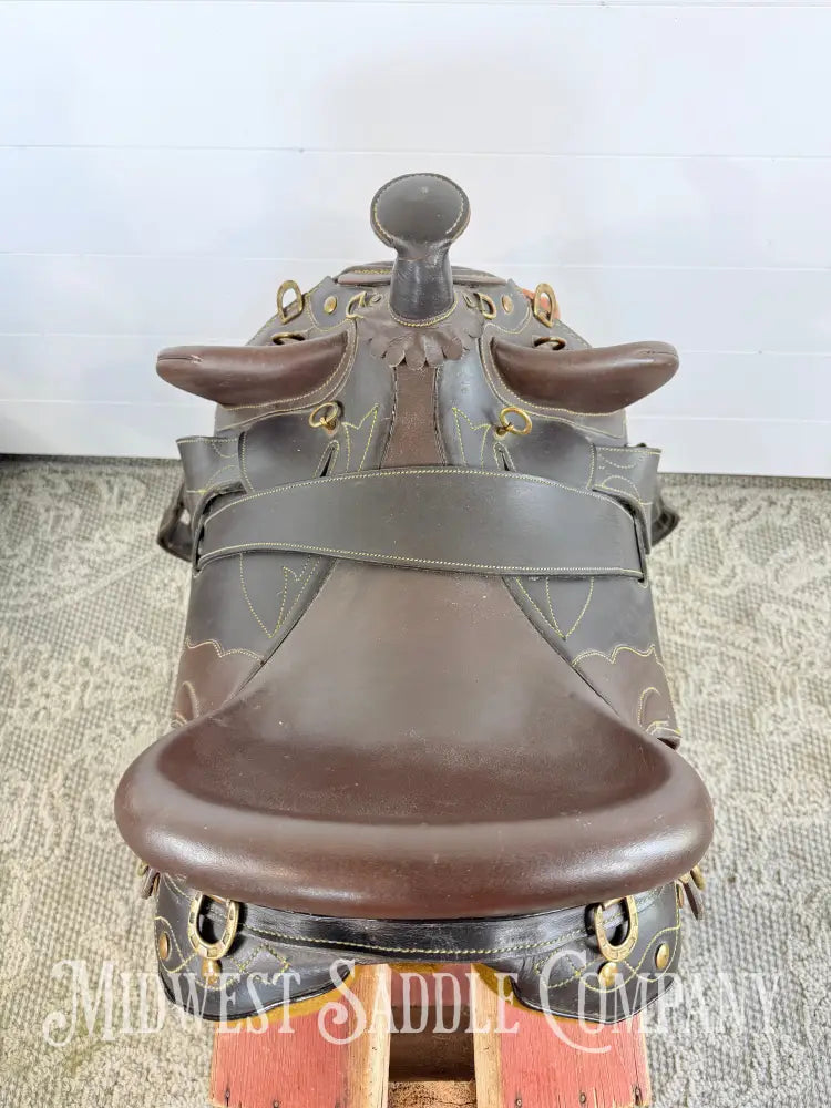 18” Australian Stock Poley Saddle with Horn Brown Leather - Australian Saddle