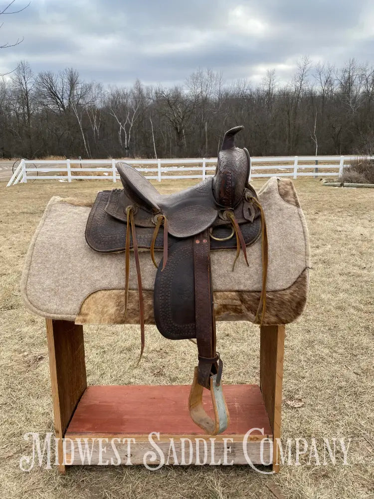 Antique 12” R.s. Cearnal High Back Western Saddle Gainesville Texas - Collector