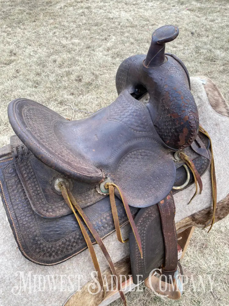Antique 12” R.s. Cearnal High Back Western Saddle Gainesville Texas - Collector