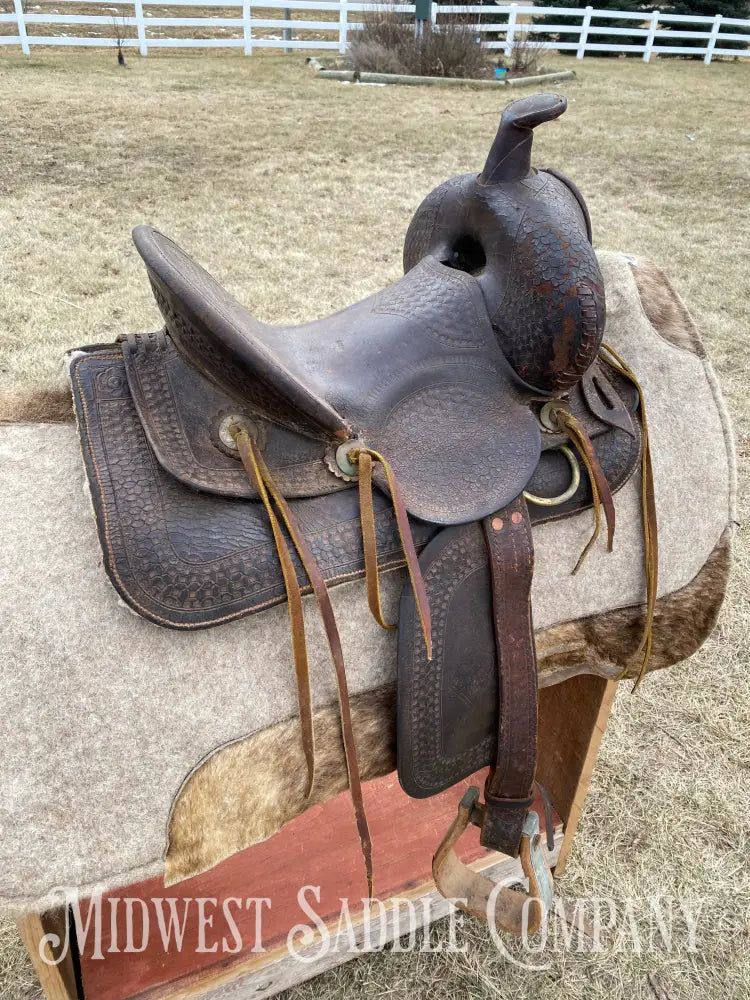 Antique 12” R.s. Cearnal High Back Western Saddle Gainesville Texas - Collector
