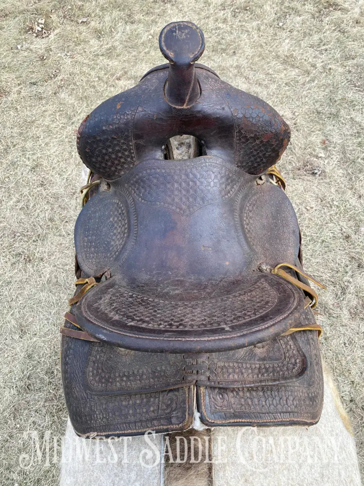 Antique 12” R.s. Cearnal High Back Western Saddle Gainesville Texas - Collector
