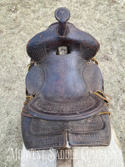 Antique 12” R.s. Cearnal High Back Western Saddle Gainesville Texas - Collector