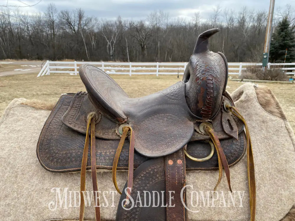 Antique 12” R.s. Cearnal High Back Western Saddle Gainesville Texas - Collector