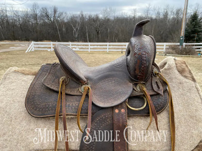 Antique 12” R.s. Cearnal High Back Western Saddle Gainesville Texas - Collector
