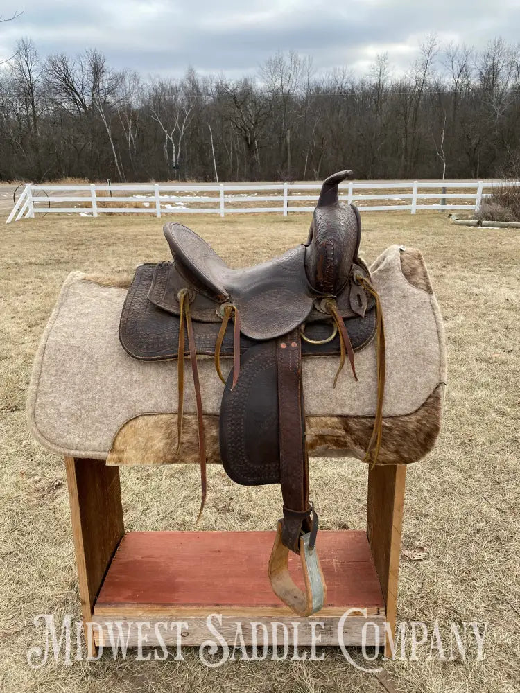 Antique 12” R.s. Cearnal High Back Western Saddle Gainesville Texas - Collector