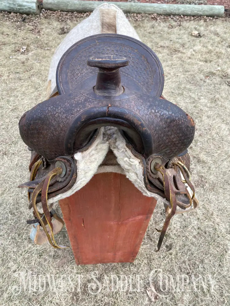 Antique 12” R.s. Cearnal High Back Western Saddle Gainesville Texas - Collector