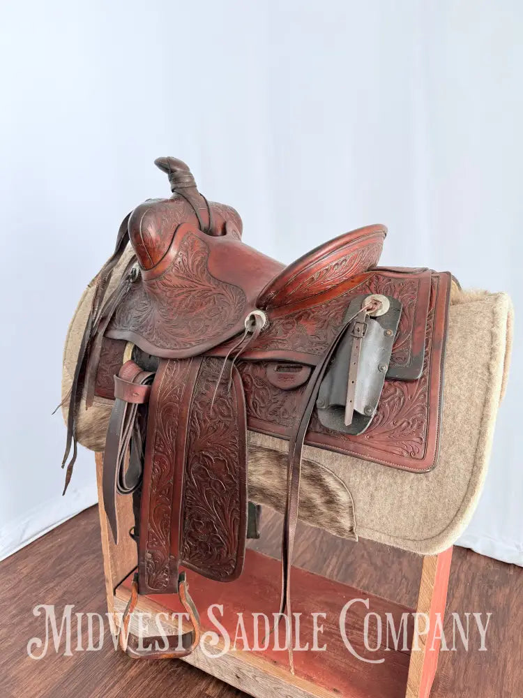 Antique 13.5” Fred Mueller Western Roping Saddle Made in Denver CO Western Saddle