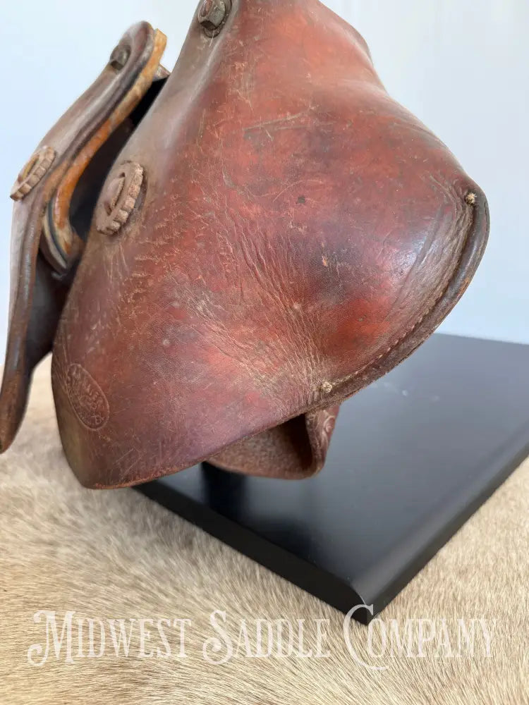 Antique A.W. Maker Maker Fredericksburg TX Western Leather Cowboy Tapaderos with Tooling