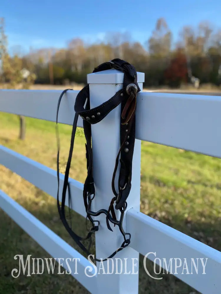 Antique Collector Leather Horse Studded Dot Bridle with Reins - Vintage Bit with Silver Accent Bridles & Headstalls