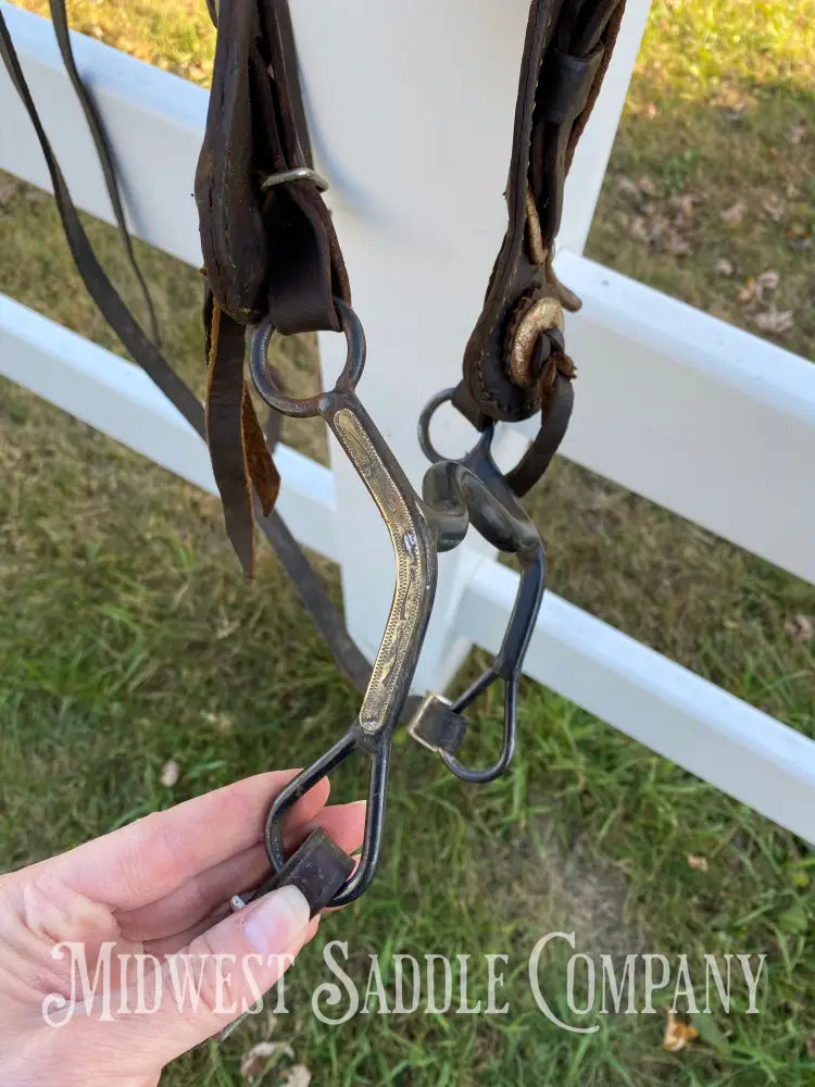 Antique Collector Leather Horse Studded Dot Bridle with Reins - Vintage Bit with Silver Accent Bridles & Headstalls