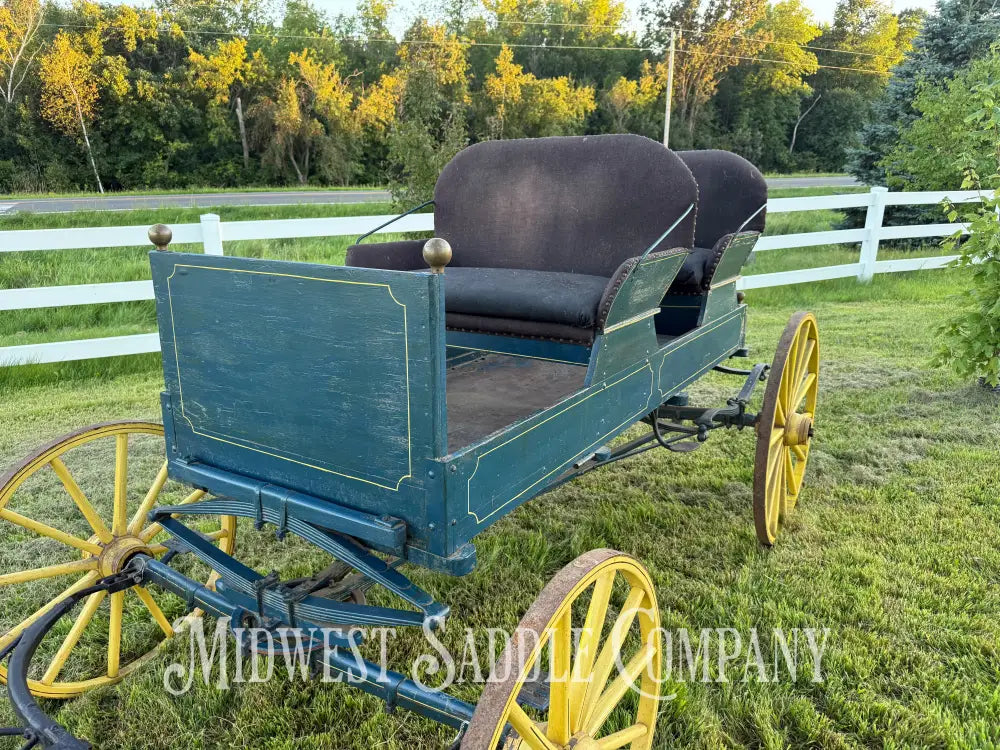 Antique Horse Surrey Carriage with Team Pole Blue & Yellow Carriage