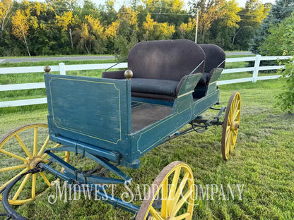 Antique Horse Surrey Carriage with Team Pole Blue & Yellow Carriage