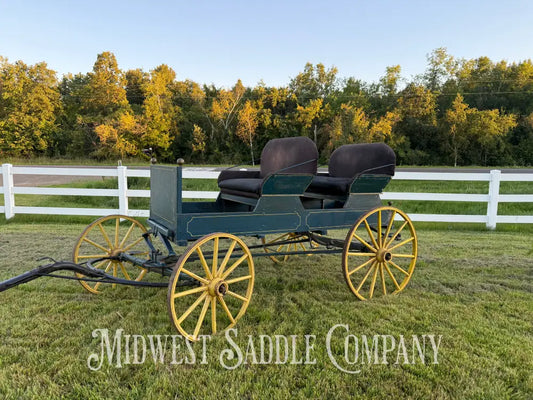 Antique Horse Surrey Carriage with Team Pole Blue & Yellow Carriage