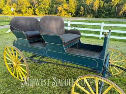Antique Horse Surrey Carriage with Team Pole Blue & Yellow Carriage